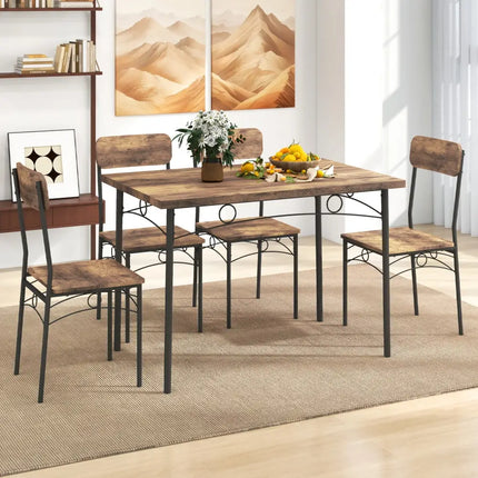5-Piece Industrial Dining Table Set for 4 for Small Place Apartment-Brown Costway