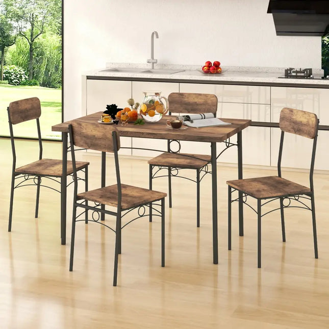 5-Piece Industrial Dining Table Set for 4 for Small Place Apartment-Brown Costway