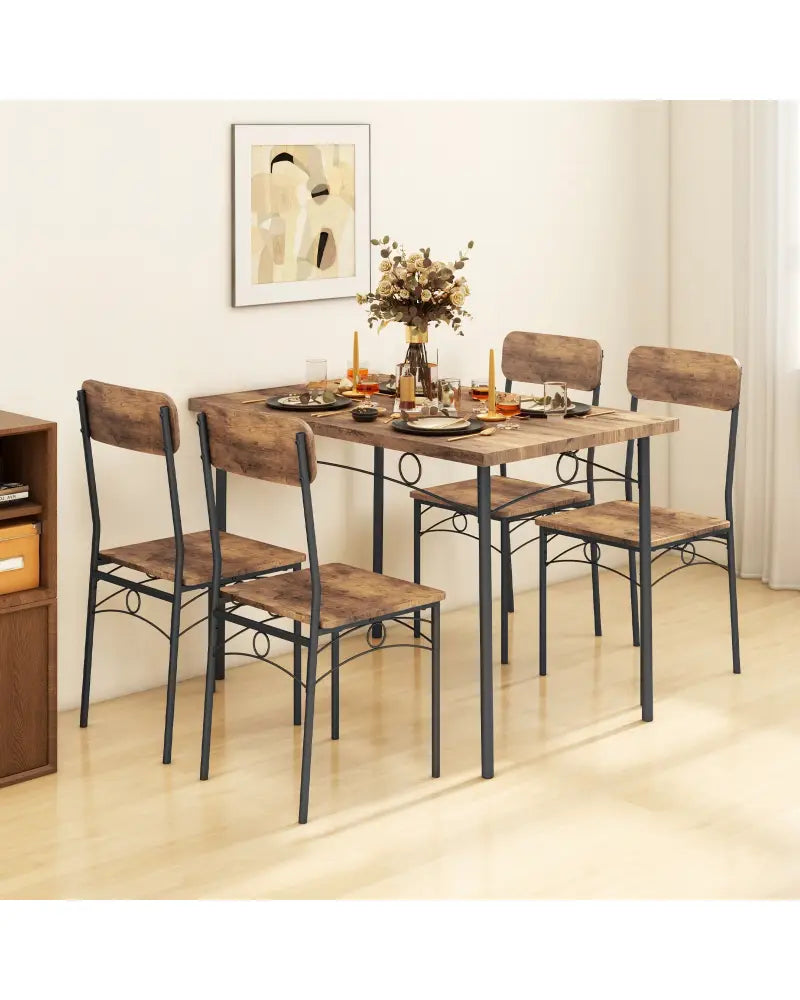 5-Piece Industrial Dining Table Set for 4 for Small Place Apartment-Brown - Brown - Dining Room Sets