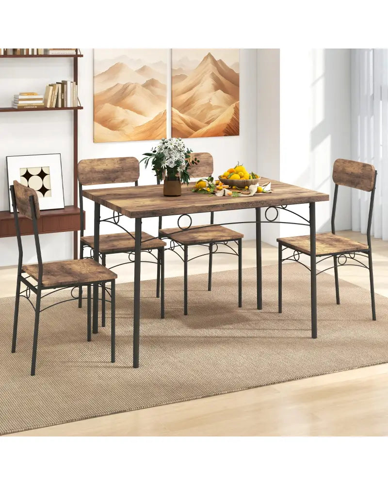 5-Piece Industrial Dining Table Set for 4 for Small Place Apartment-Brown - Brown - Dining Room Sets