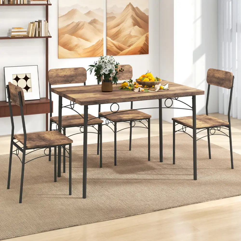 5-Piece Industrial Dining Table Set for 4 for Small Place Apartment-Brown - Brown - Dining Room Sets