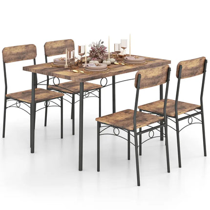 5-Piece Industrial Dining Table Set for 4 for Small Place Apartment-Brown Costway
