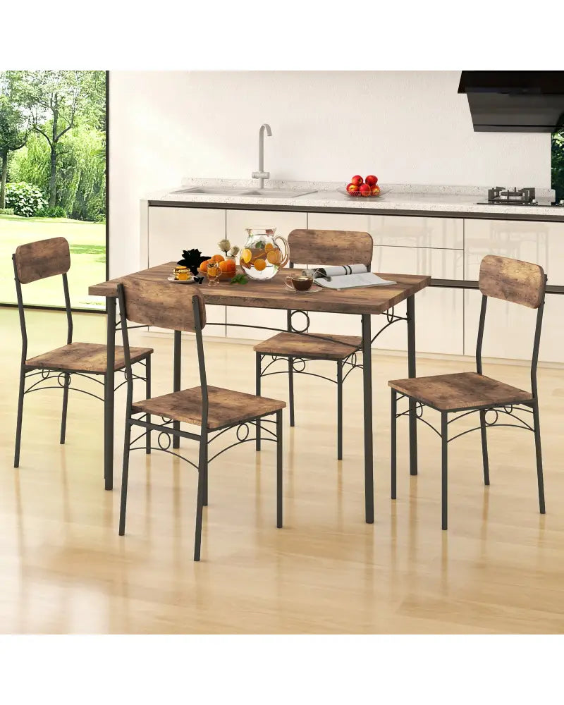 5-Piece Industrial Dining Table Set for 4 for Small Place Apartment-Brown - Brown - Dining Room Sets