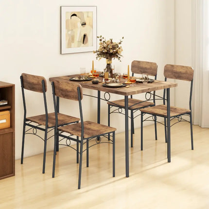 5-Piece Industrial Dining Table Set for 4 for Small Place Apartment-Brown Costway
