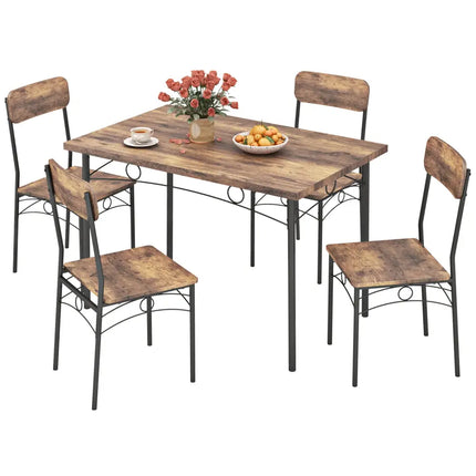 5-Piece Industrial Dining Table Set for 4 for Small Place Apartment-Brown Costway