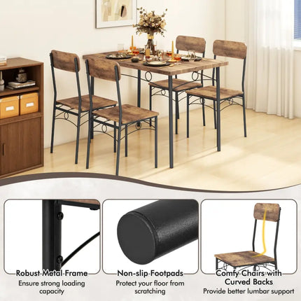 5-Piece Industrial Dining Table Set for 4 for Small Place Apartment-Brown Costway