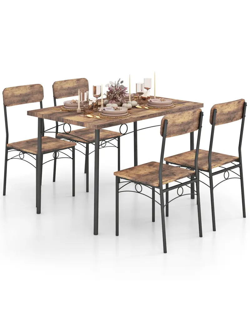 5-Piece Industrial Dining Table Set for 4 for Small Place Apartment-Brown - Brown - Dining Room Sets