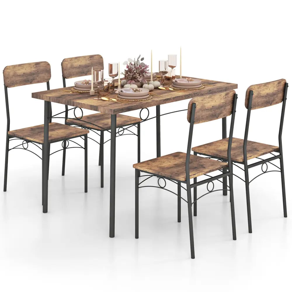 5-Piece Industrial Dining Table Set for 4 for Small Place Apartment-Brown - Brown - Dining Room Sets