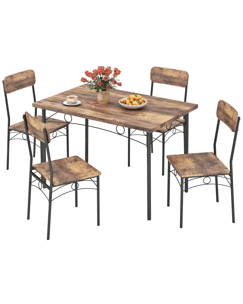 5-Piece Industrial Dining Table Set for 4 for Small Place Apartment-Brown - Brown - Dining Room Sets
