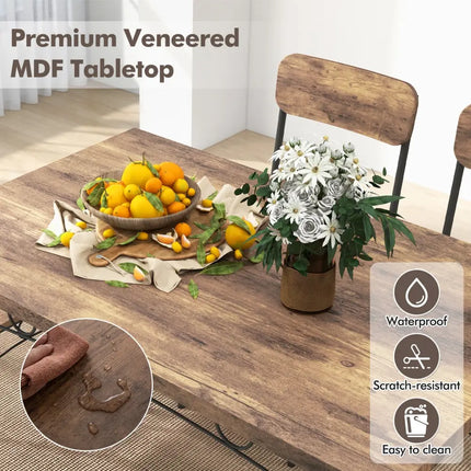 5-Piece Industrial Dining Table Set for 4 for Small Place Apartment-Brown Costway