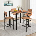5-Piece Industrial Dining Table Set with Counter Height Table and 4 Bar Stools-Teak - Teak - Dining Room Sets
