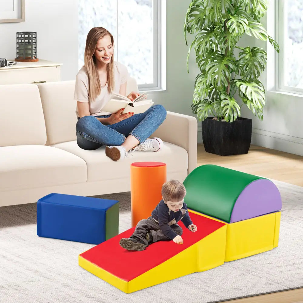 5-Piece Kids Climb and Crawl Activity Playset-Multicolor - Multicolor - Climbers & Slides