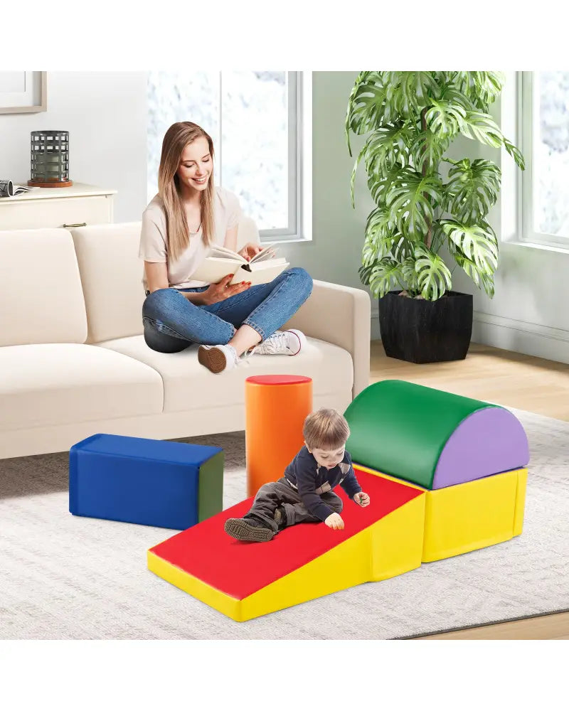 5-Piece Kids Climb and Crawl Activity Playset-Multicolor - Multicolor - Climbers & Slides