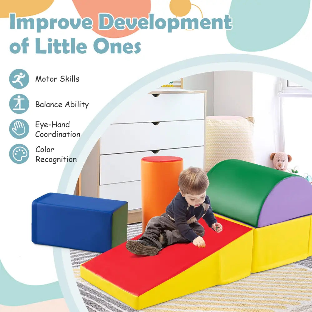 5-Piece Kids Climb and Crawl Activity Playset-Multicolor - Multicolor - Climbers & Slides
