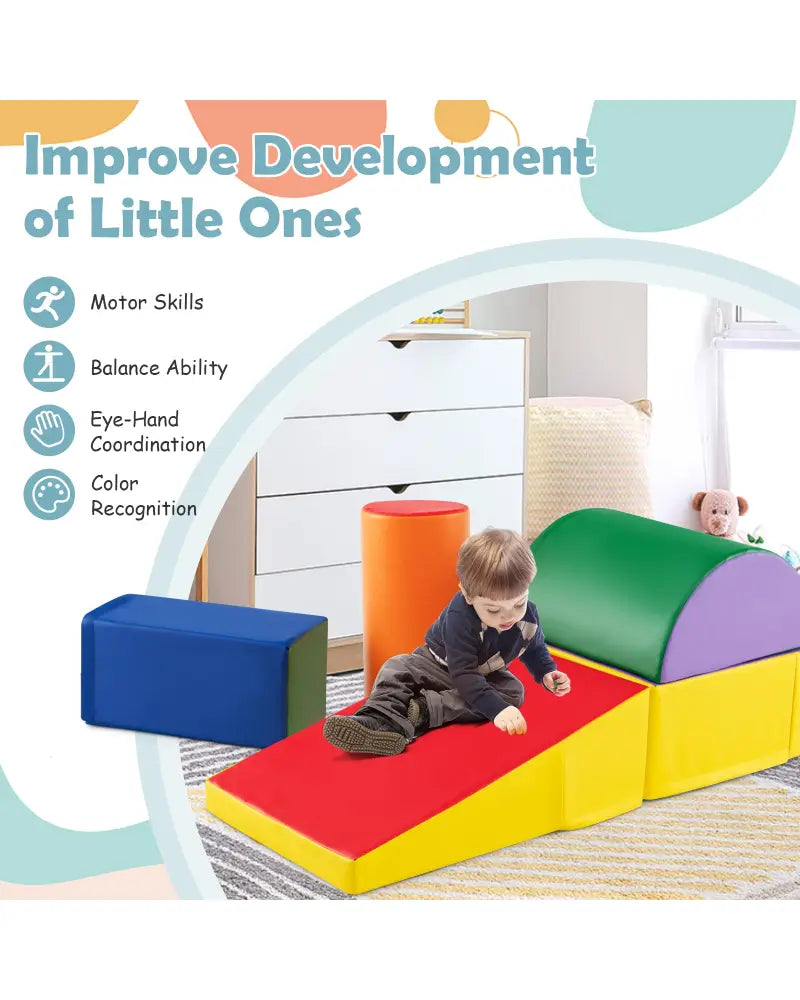 5-Piece Kids Climb and Crawl Activity Playset-Multicolor - Multicolor - Climbers & Slides
