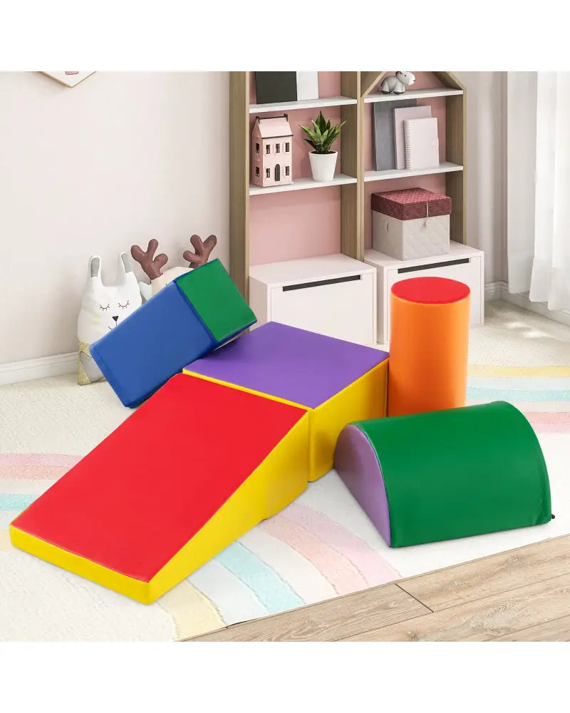 5-Piece Kids Climb and Crawl Activity Playset-Multicolor - Multicolor - Climbers & Slides
