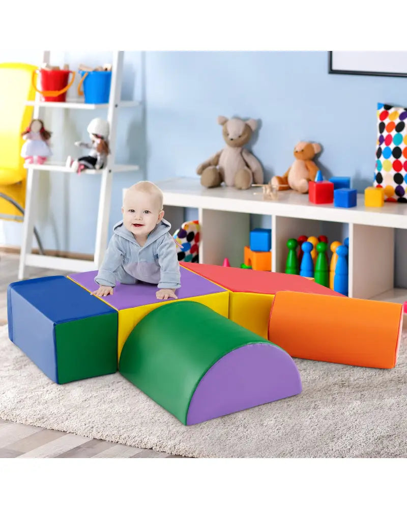 5-Piece Kids Climb and Crawl Activity Playset-Multicolor - Multicolor - Climbers & Slides