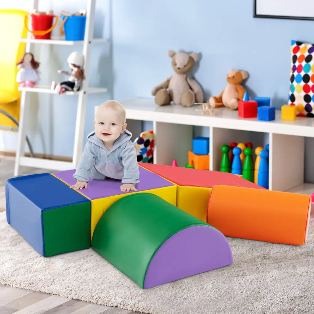 5-Piece Kids Climb and Crawl Activity Playset-Multicolor - Multicolor - Climbers & Slides