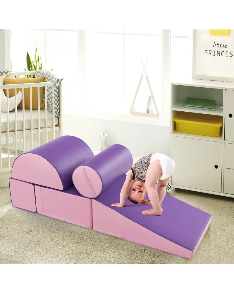 5-Piece Kids Climb and Crawl Activity Playset-Purple - Purple - Climbers & Slides