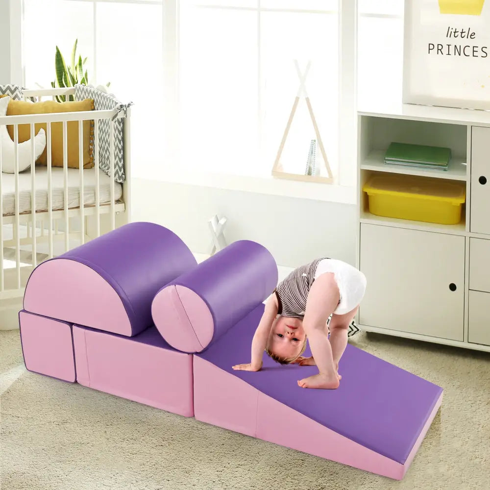 5-Piece Kids Climb and Crawl Activity Playset-Purple - Purple - Climbers & Slides