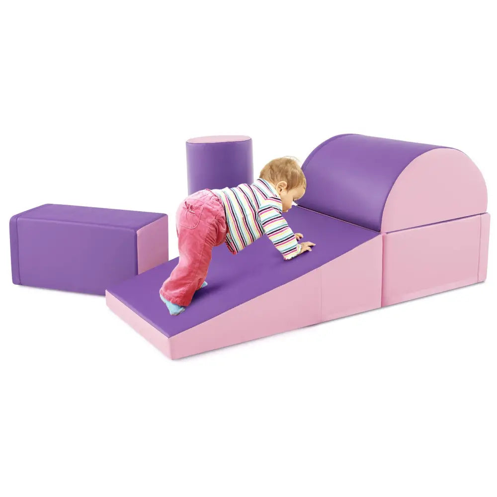 5-Piece Kids Climb and Crawl Activity Playset-Purple - Purple - Climbers & Slides