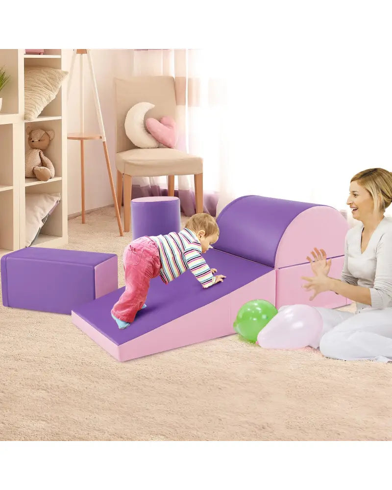 5-Piece Kids Climb and Crawl Activity Playset-Purple - Purple - Climbers & Slides