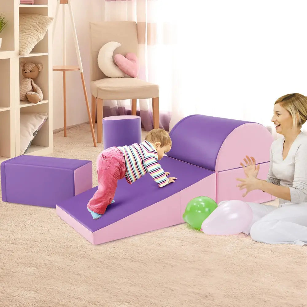 5-Piece Kids Climb and Crawl Activity Playset-Purple - Purple - Climbers & Slides