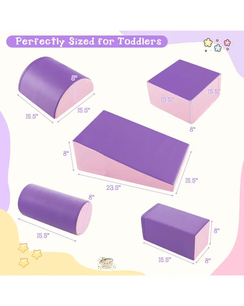 5-Piece Kids Climb and Crawl Activity Playset-Purple - Purple - Climbers & Slides