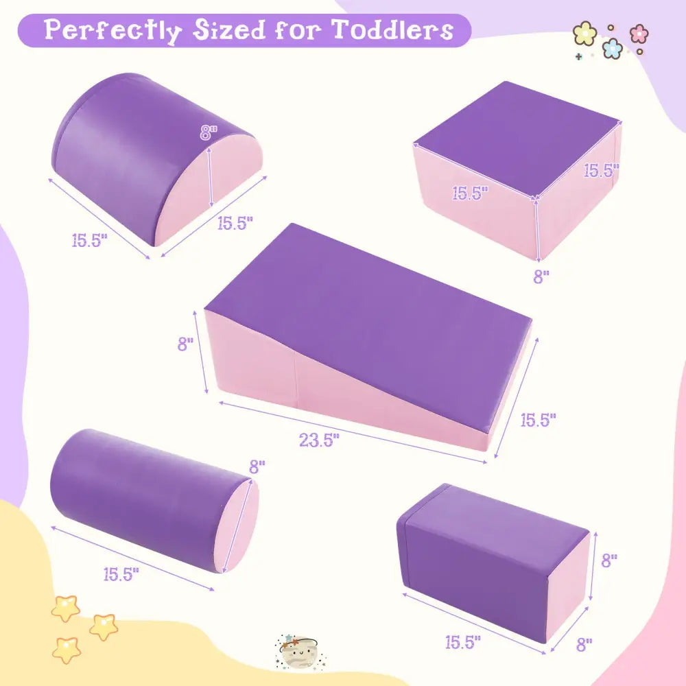 5-Piece Kids Climb and Crawl Activity Playset-Purple - Purple - Climbers & Slides