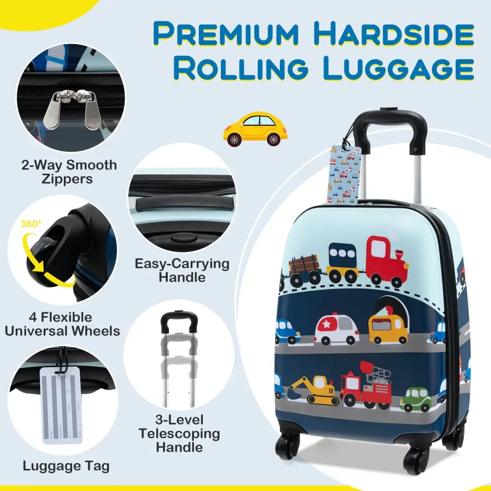 5 Piece Kids Luggage Set with Backpack Neck Pillow Name Tag Lunch Bag-Blue - Blue - Kids Luggage
