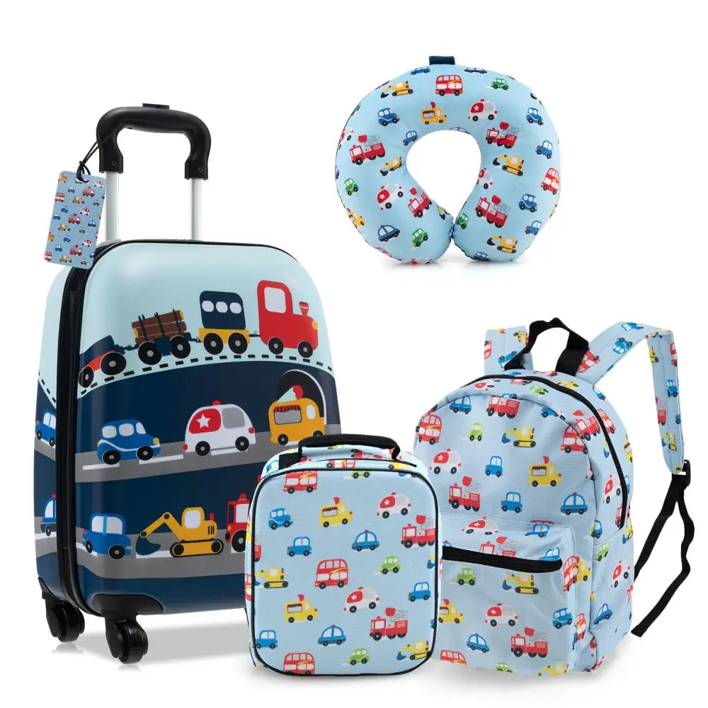 5 Piece Kids Luggage Set with Backpack Neck Pillow Name Tag Lunch Bag-Blue - Blue - Kids Luggage