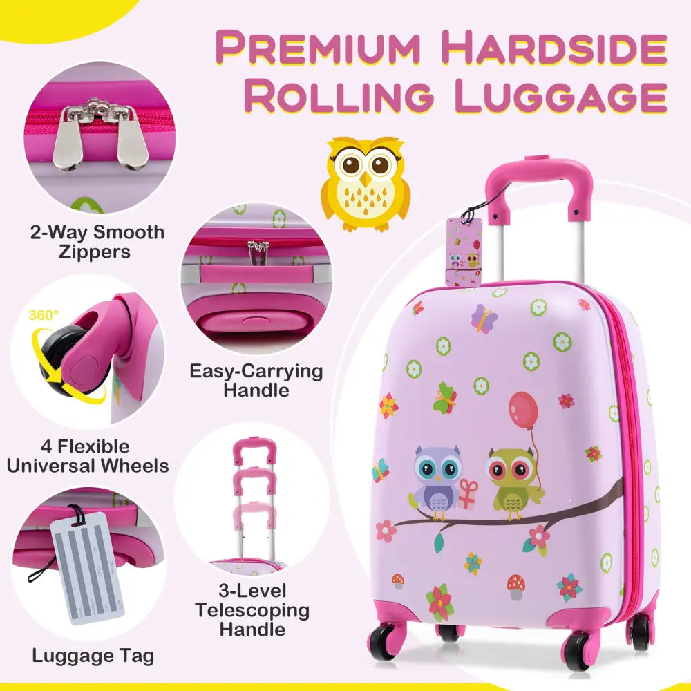 5 Piece Kids Luggage Set with Backpack Neck Pillow Name Tag Lunch Bag-Pink - Pink - Kids Luggage