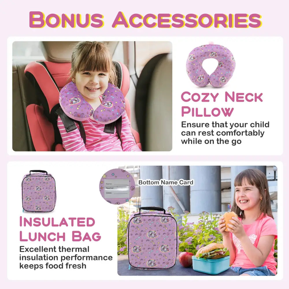 5 Piece Kids Luggage Set with Backpack Neck Pillow Name Tag Lunch Bag-Hot Pink - Hot Pink - Kids Luggage