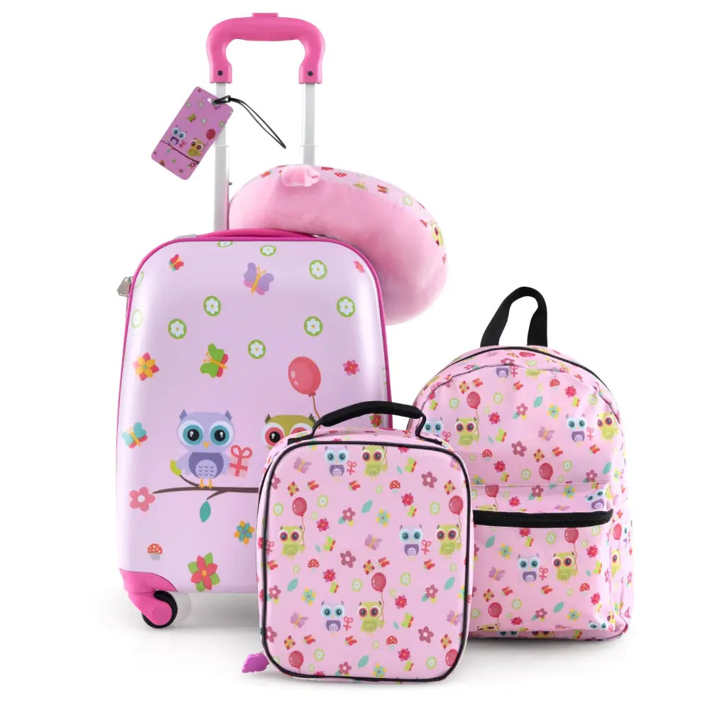 5 Piece Kids Luggage Set with Backpack Neck Pillow Name Tag Lunch Bag-Pink - Pink - Kids Luggage