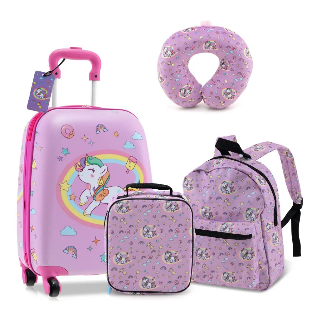5 Piece Kids Luggage Set with Backpack Neck Pillow Name Tag Lunch Bag-Hot Pink - Hot Pink - Kids Luggage