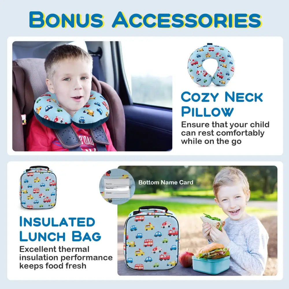 5 Piece Kids Luggage Set with Backpack Neck Pillow Name Tag Lunch Bag-Blue - Blue - Kids Luggage