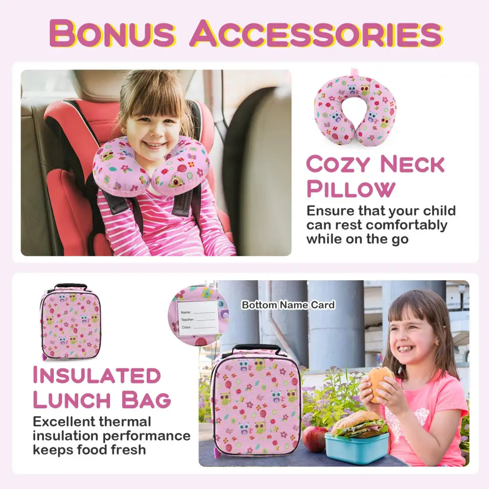 5 Piece Kids Luggage Set with Backpack Neck Pillow Name Tag Lunch Bag-Pink - Pink - Kids Luggage