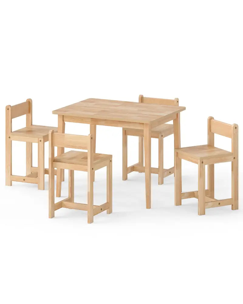 5-Piece Kids Table and Chairs Set Solid Rubber Wood Toddler Activity Table-Natural - Natural - Kids Table & Chair Sets