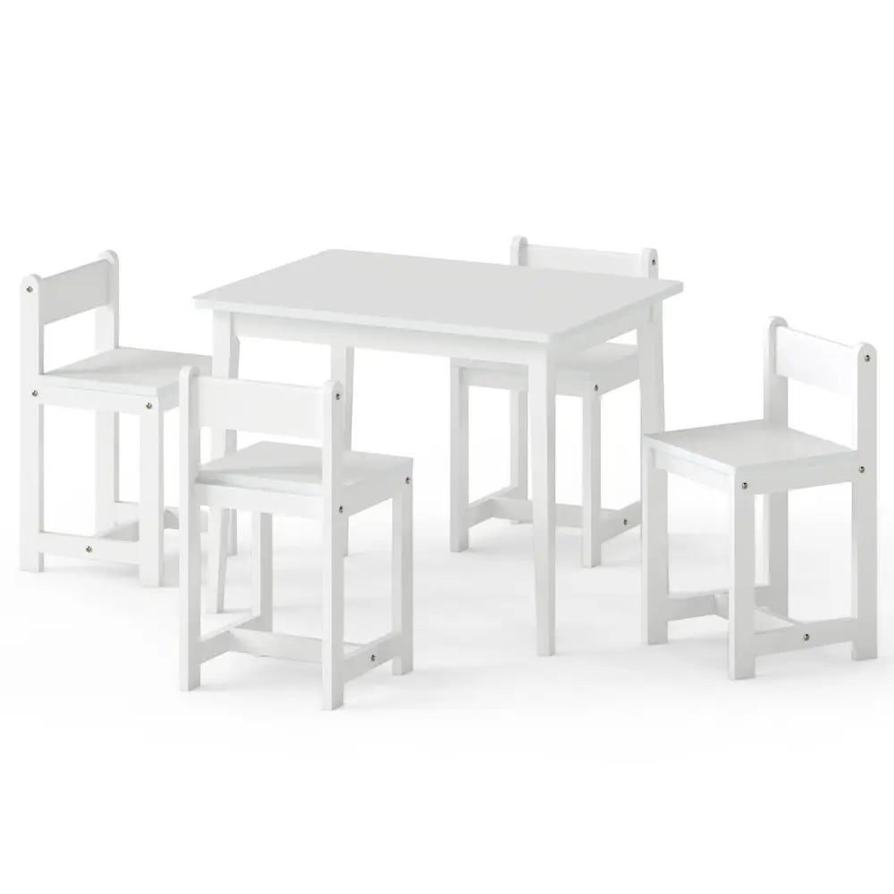 5-Piece Kids Table and Chairs Set Solid Rubber Wood Toddler Activity Table-White - White - Kids Table & Chair Sets