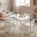 5-Piece Kids Table and Chairs Set Solid Rubber Wood Toddler Activity Table-White - White - Kids Table & Chair Sets