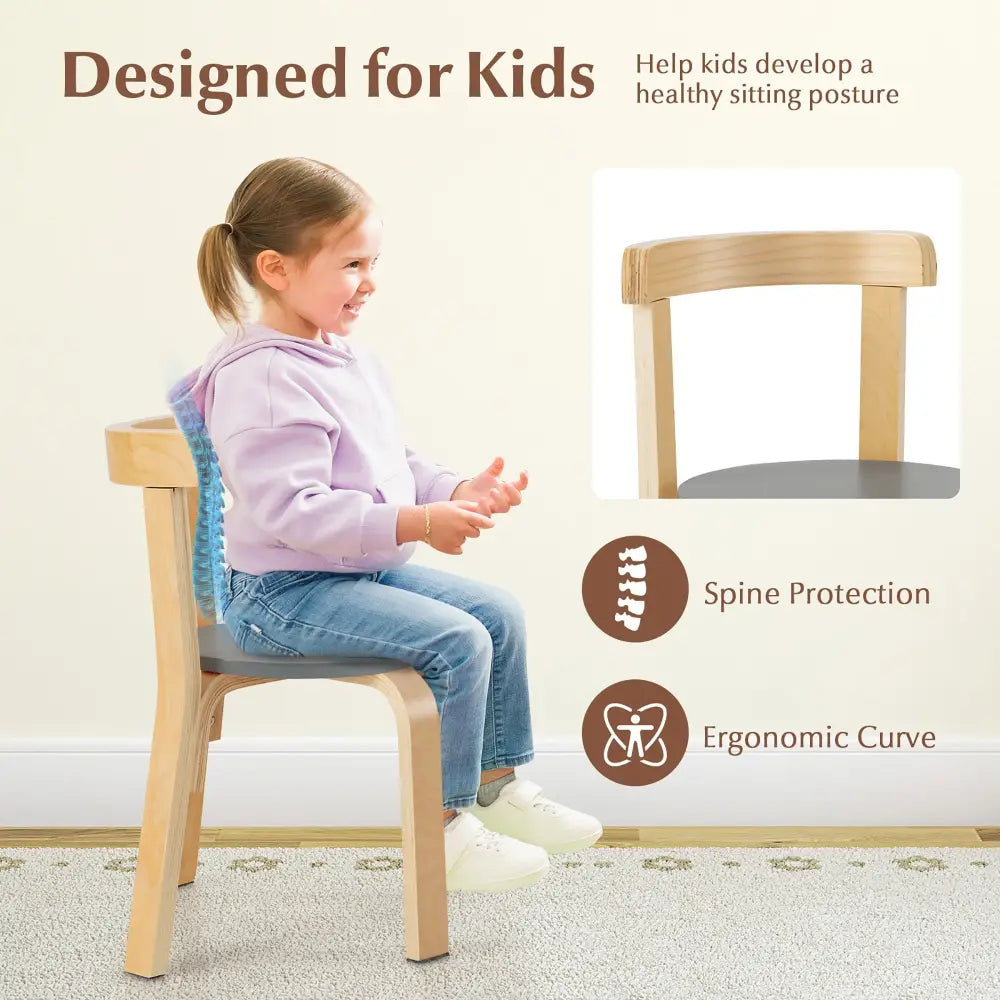 5-Piece Kids Wooden Curved Back Activity Table and Chair Set with Toy Bricks-Gray - Gray - Kids Table & Chair Sets