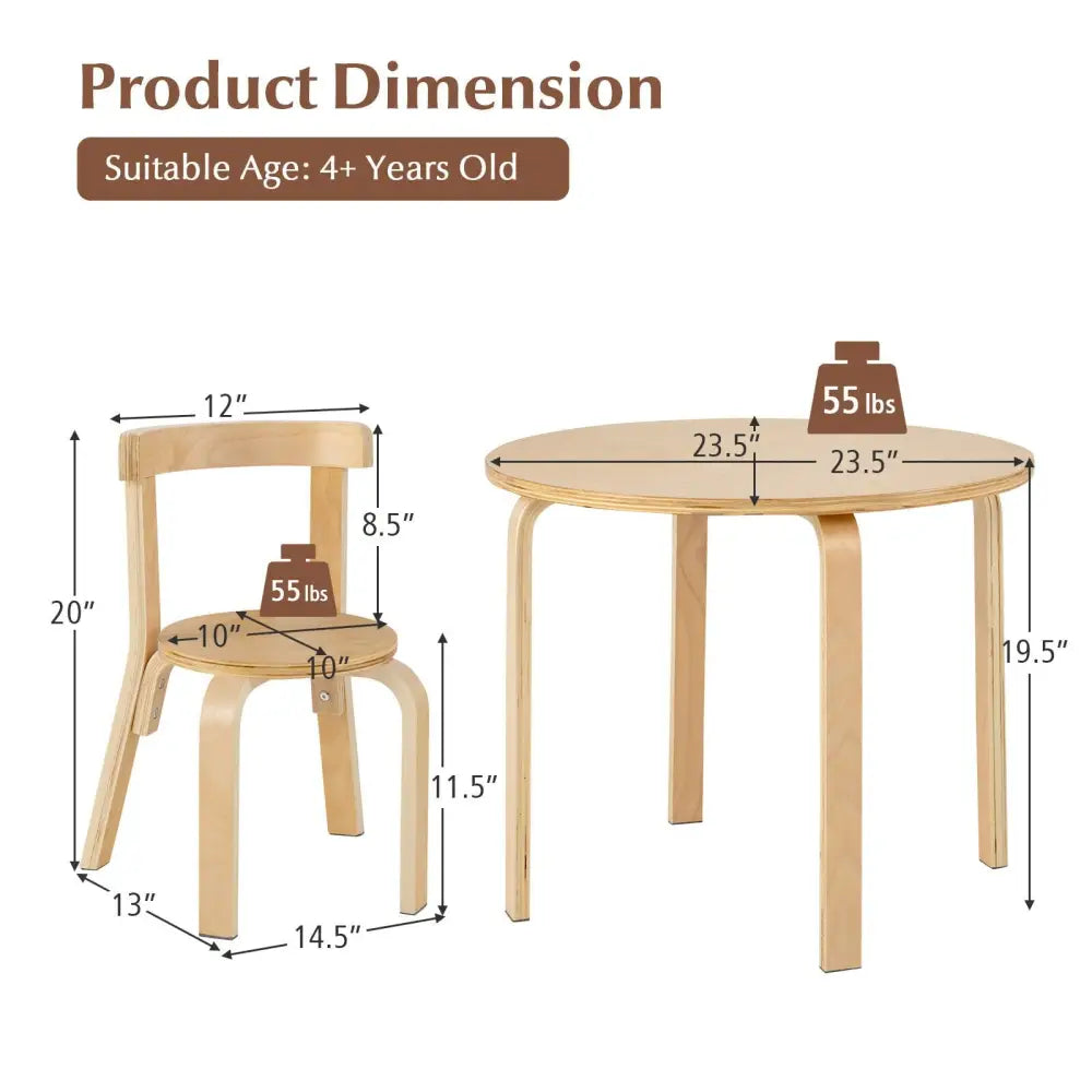 5-Piece Kids Wooden Curved Back Activity Table and Chair Set with Toy Bricks-Natural - Natural - Kids Table & Chair Sets