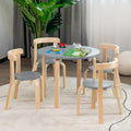 5-Piece Kids Wooden Curved Back Activity Table and Chair Set with Toy Bricks-Gray - Gray - Kids Table & Chair Sets
