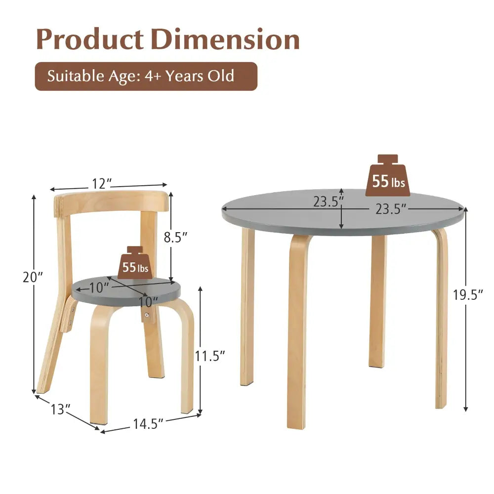 5-Piece Kids Wooden Curved Back Activity Table and Chair Set with Toy Bricks-Gray - Gray - Kids Table & Chair Sets