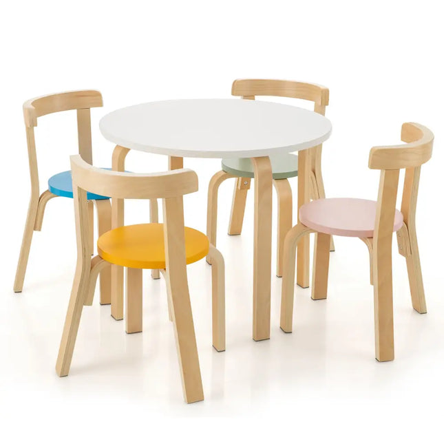 5-Piece Kids Wooden Curved Back Activity Table and Chair Set withToy Bricks - Multicolor - Kids Table & Chair Sets