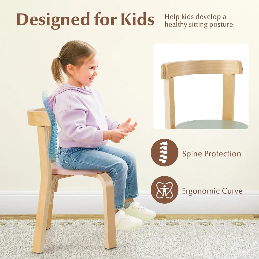 5-Piece Kids Wooden Curved Back Activity Table and Chair Set withToy Bricks - Multicolor - Kids Table & Chair Sets