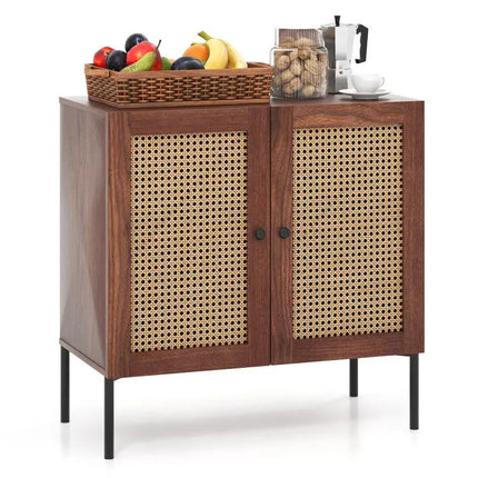 5-Piece Kitchen & Dining Bundle: Adjustable Bar Stools (Set of 2) + Stackable Stools (Set of 6) + Rattan Storage Sideboard Costway