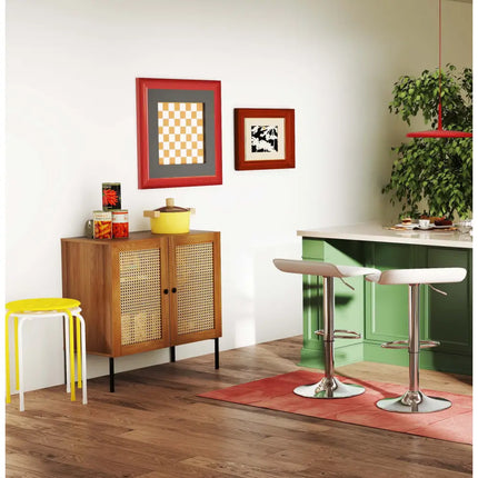 5-Piece Kitchen & Dining Bundle: Adjustable Bar Stools (Set of 2) + Stackable Stools (Set of 6) + Rattan Storage Sideboard Costway