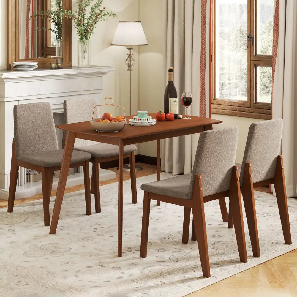 5-Piece Kitchen Table and Upholstered Chairs-Light Brown - Light Brown - Dining Room Sets
