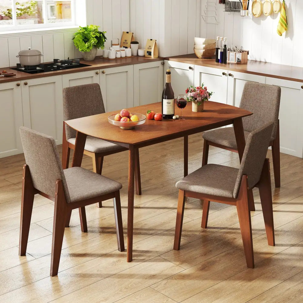 5-Piece Kitchen Table and Upholstered Chairs-Light Brown - Light Brown - Dining Room Sets